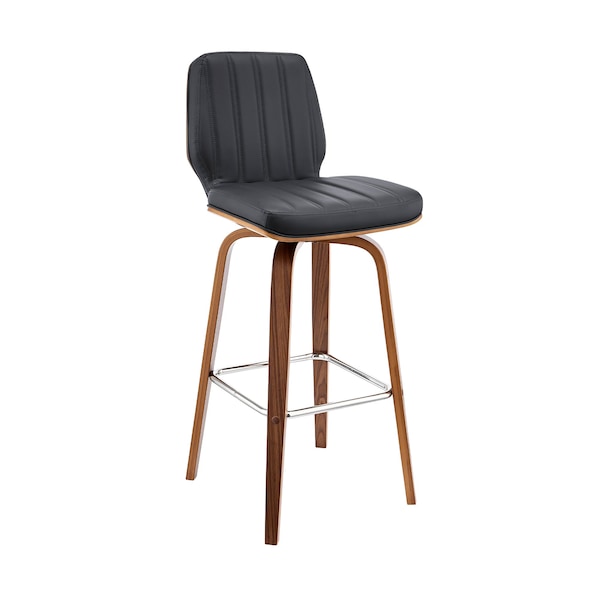 Armen Living Renee 30" Swivel Gray Faux Leather and Walnut Wood Bar Stool LCRNBAWAGR30 - main
